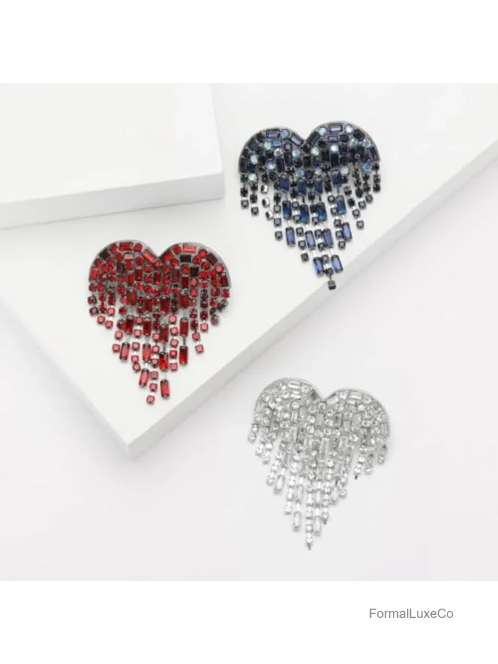 Crystal Heart Tassel Brooch Women Luxury Rhinestone Sparkly Angel Wings Pin